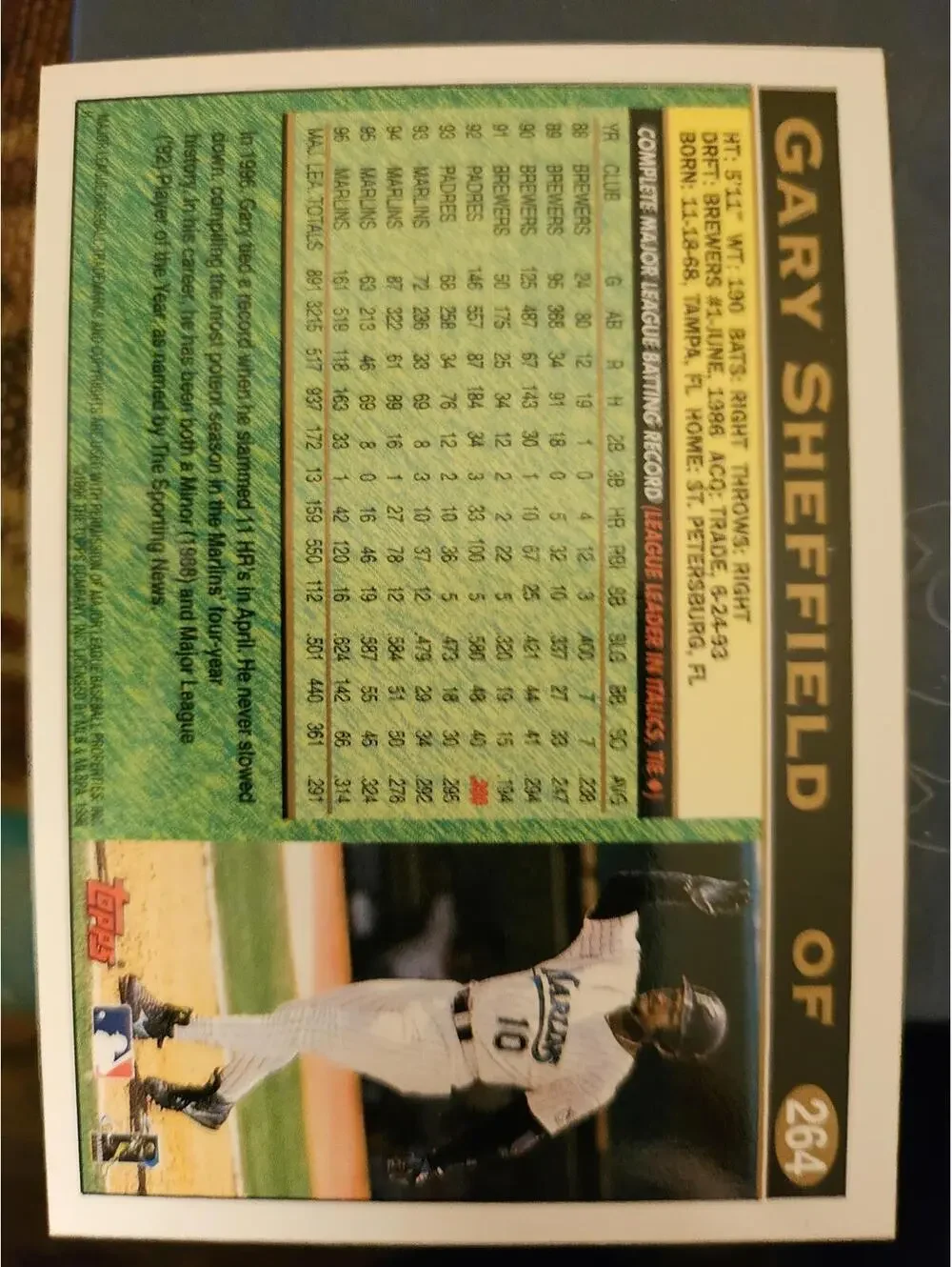 Gary Sheffield - 1997 Topps #264 - Marlins - RAW mint - Picture 2 of 2